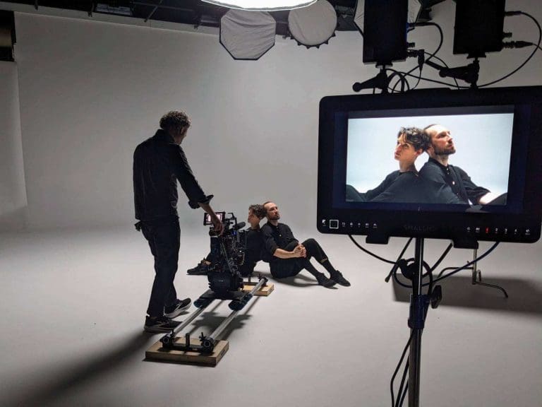 Cinematographer Heath Orchard filming Jakub Jakoubek and Emeline Rochefeuille.